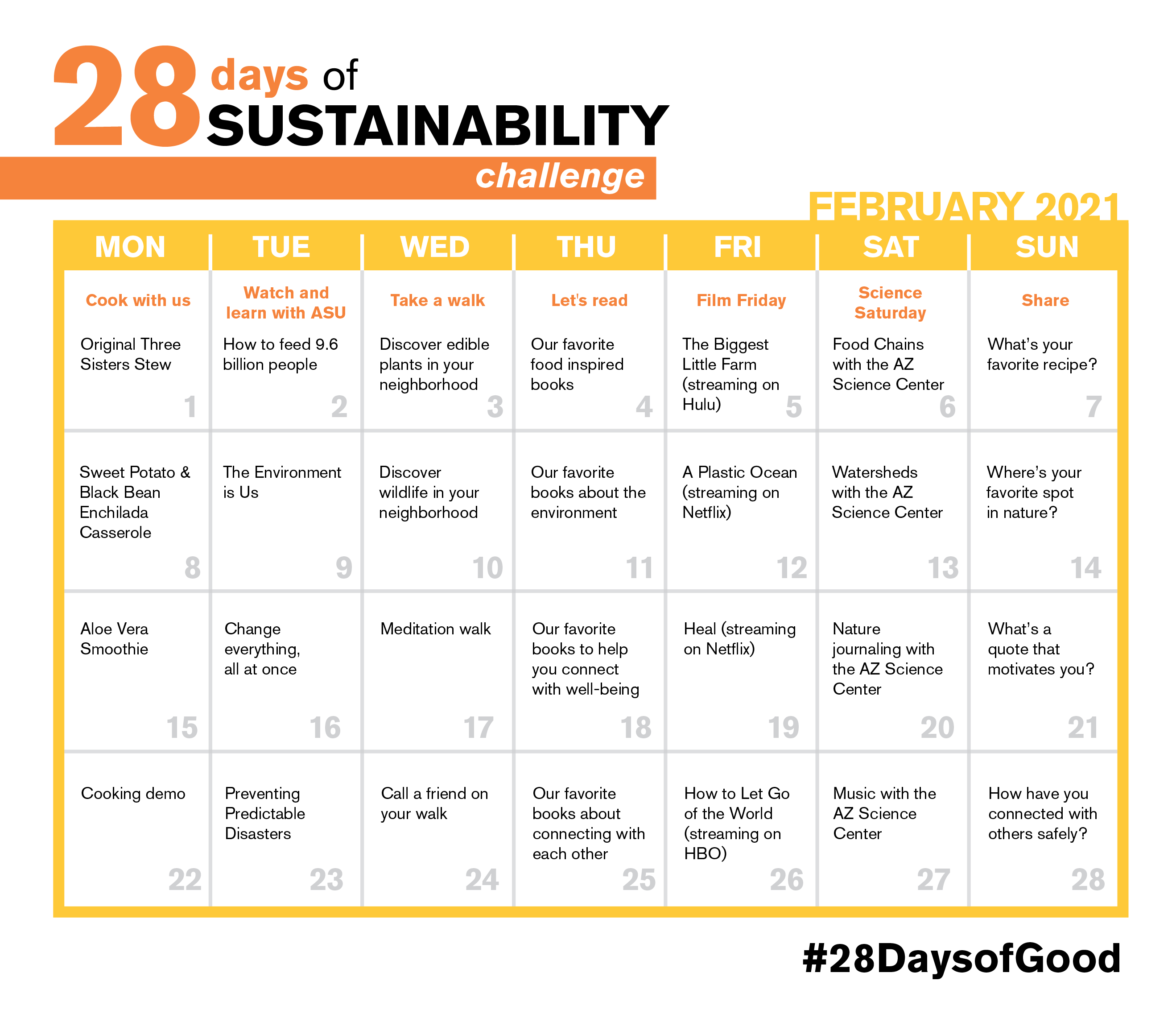 28 Days of Sustainability Calendar